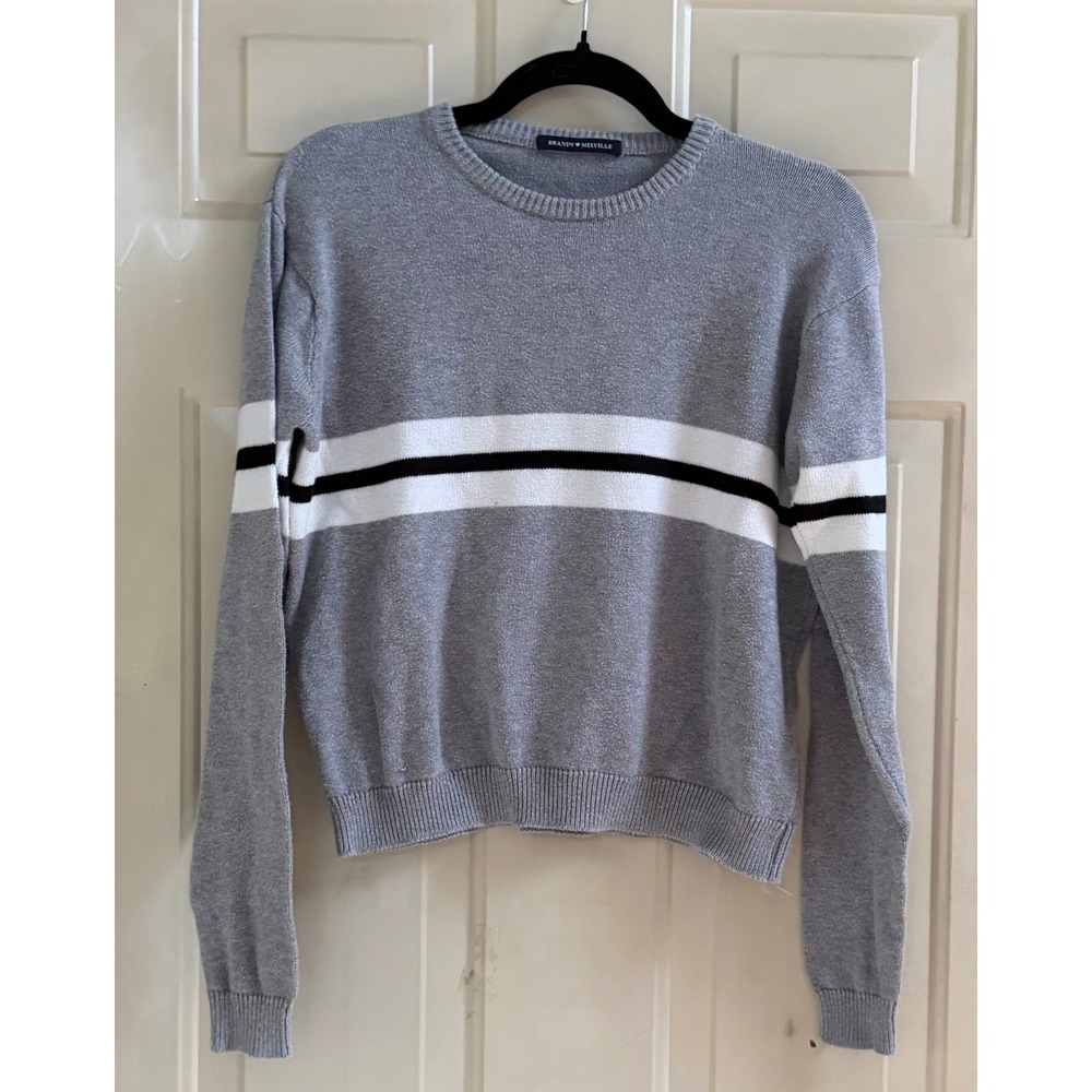 Brandy Melville Bernadette Gray Striped Knit Sweater Indie Streetwear